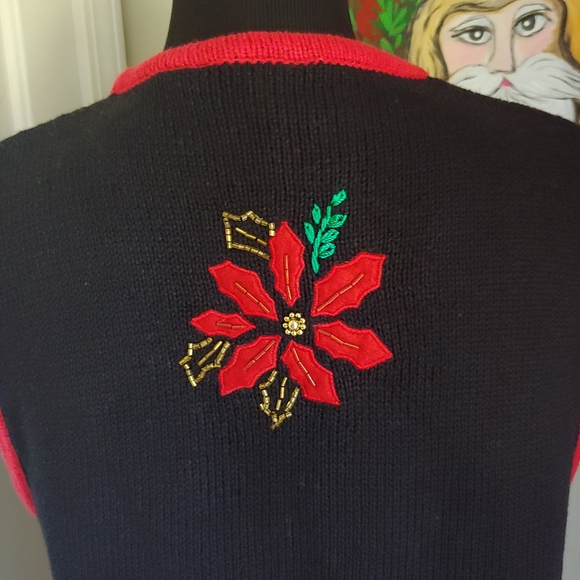 VINTAGE Bobbie Brooks Poinsettia Christmas Vest Women's Size Small - Picture 8 of 10